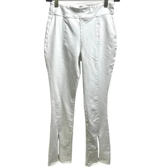 Alo Yoga Womens High Waist Airbrush Seamed Flare Slit Leggings Ivory Small - Picture 1 of 7